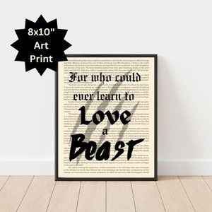 Beauty and the Beast Book Page Art Print, Love a Beast, Bookish Art Prints